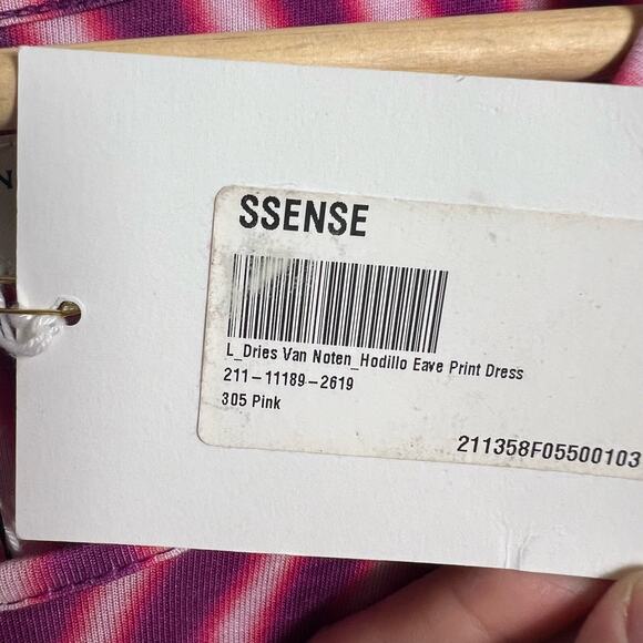 Dries Van Noten Len Lye Pink Striped Print Slit Jersey Maxi Dress Size L - Picture 12 of 13